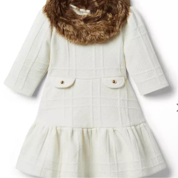Janie and Jack Other - Janie and Jack Cream White Textured Dress with Faux Fur Collar size 4t